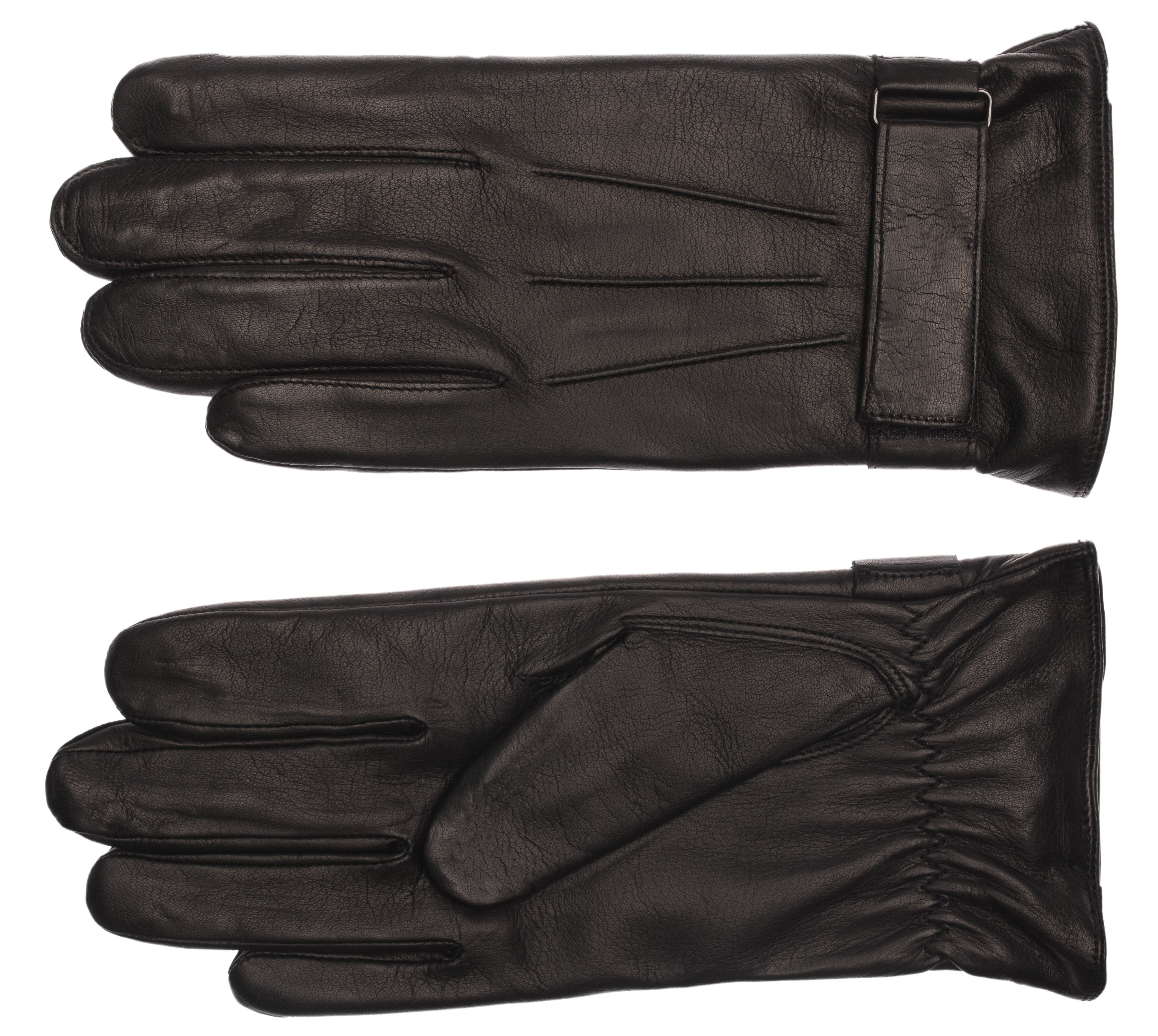 EEM Herren Lederhandschuhe, weiches italienisches Leder, Klettverschluss, Fleecefutter