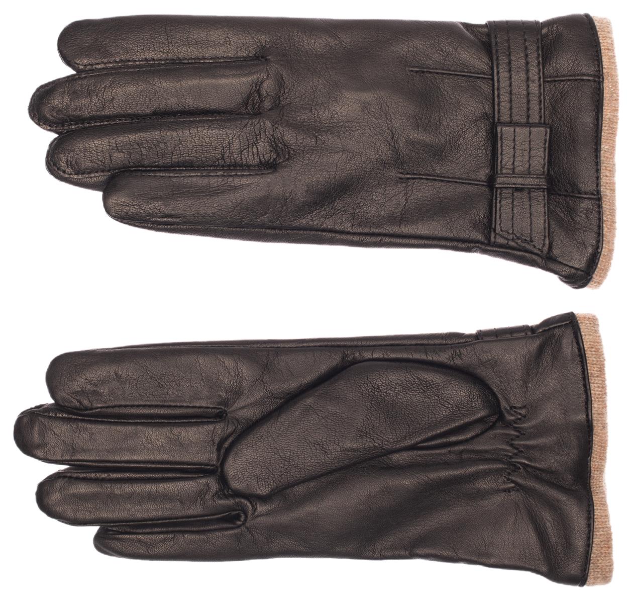 EEM Damen Lederhandschuhe, weiches italienisches Leder, Fleecefutter, Strickbündchen und Zierriegel