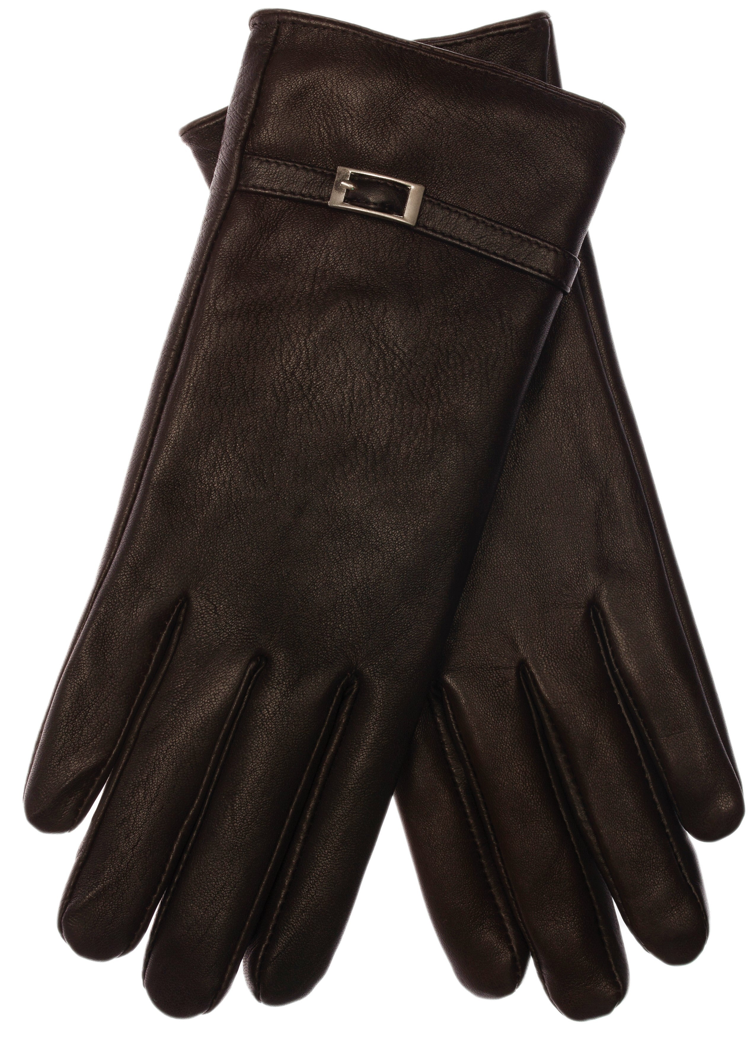 EEM Damen Lederhandschuhe, weiches italienisches Leder, Fleecefutter, Zierriegel