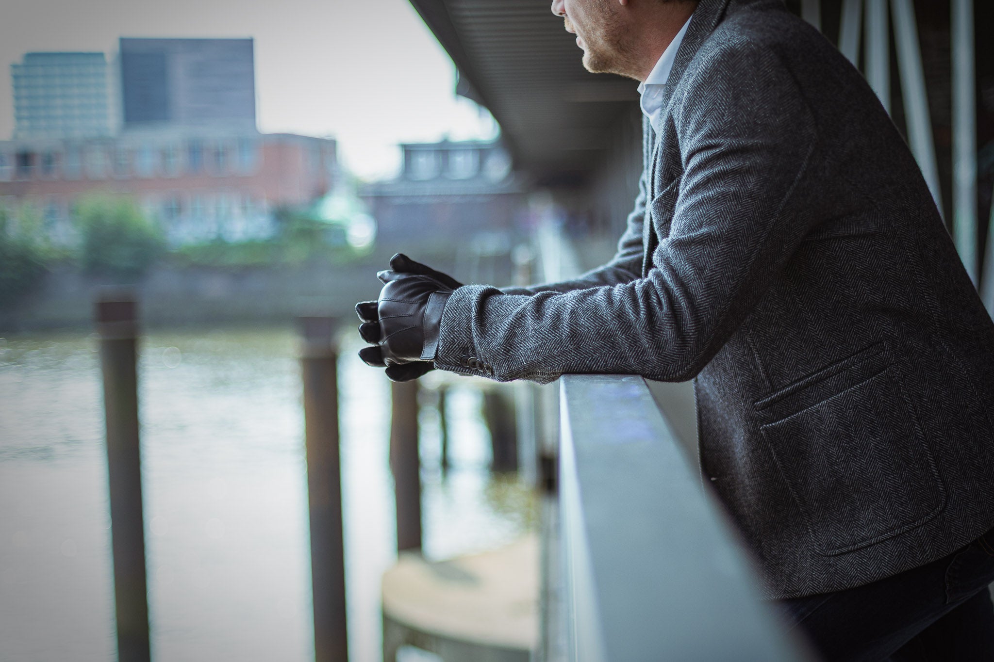 EEM Herren Lederhandschuhe, weiches italienisches Leder, Klettverschluss, Fleecefutter