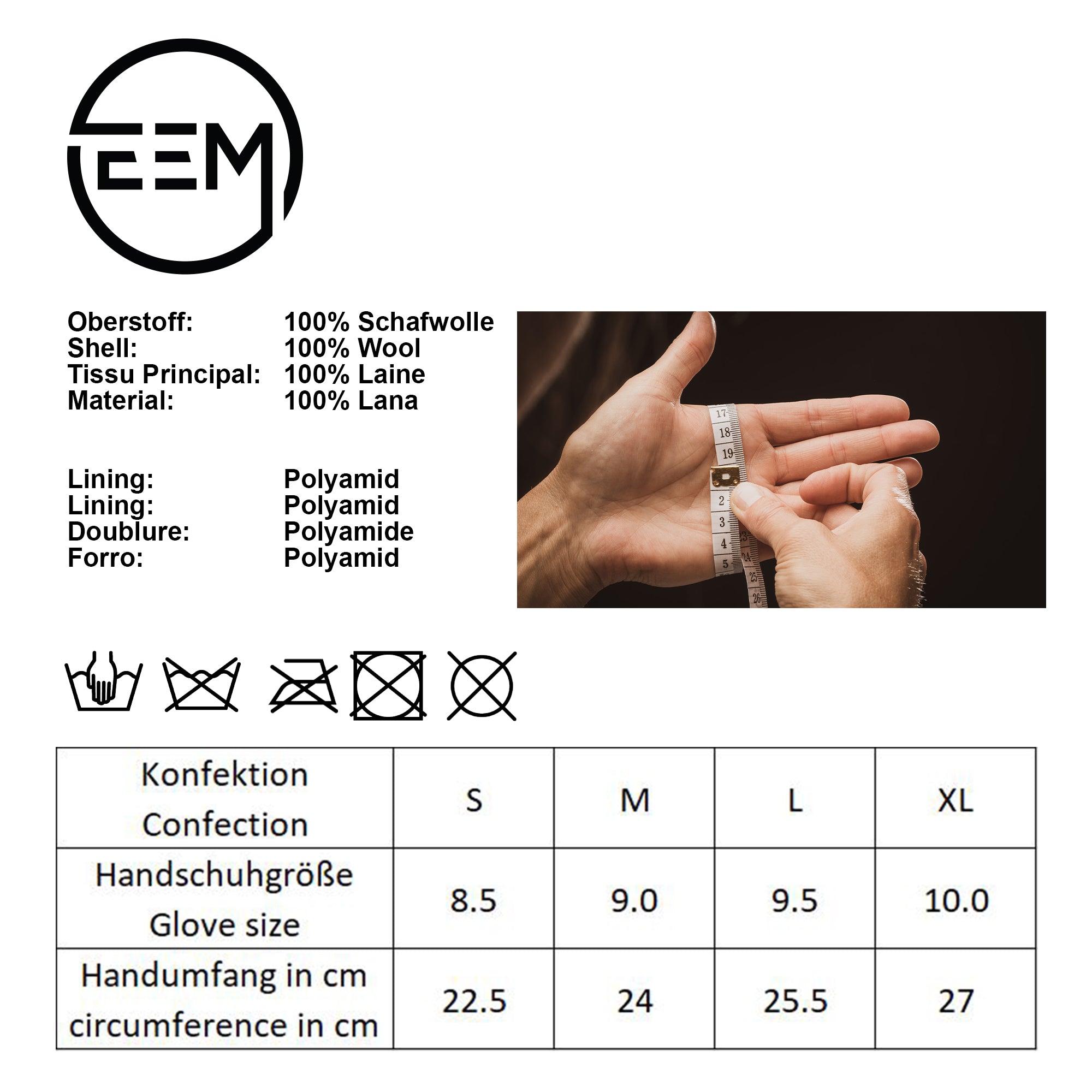 EEM Herren Strickhandschuhe, weiche Wolle, Thinsulate Thermofutter